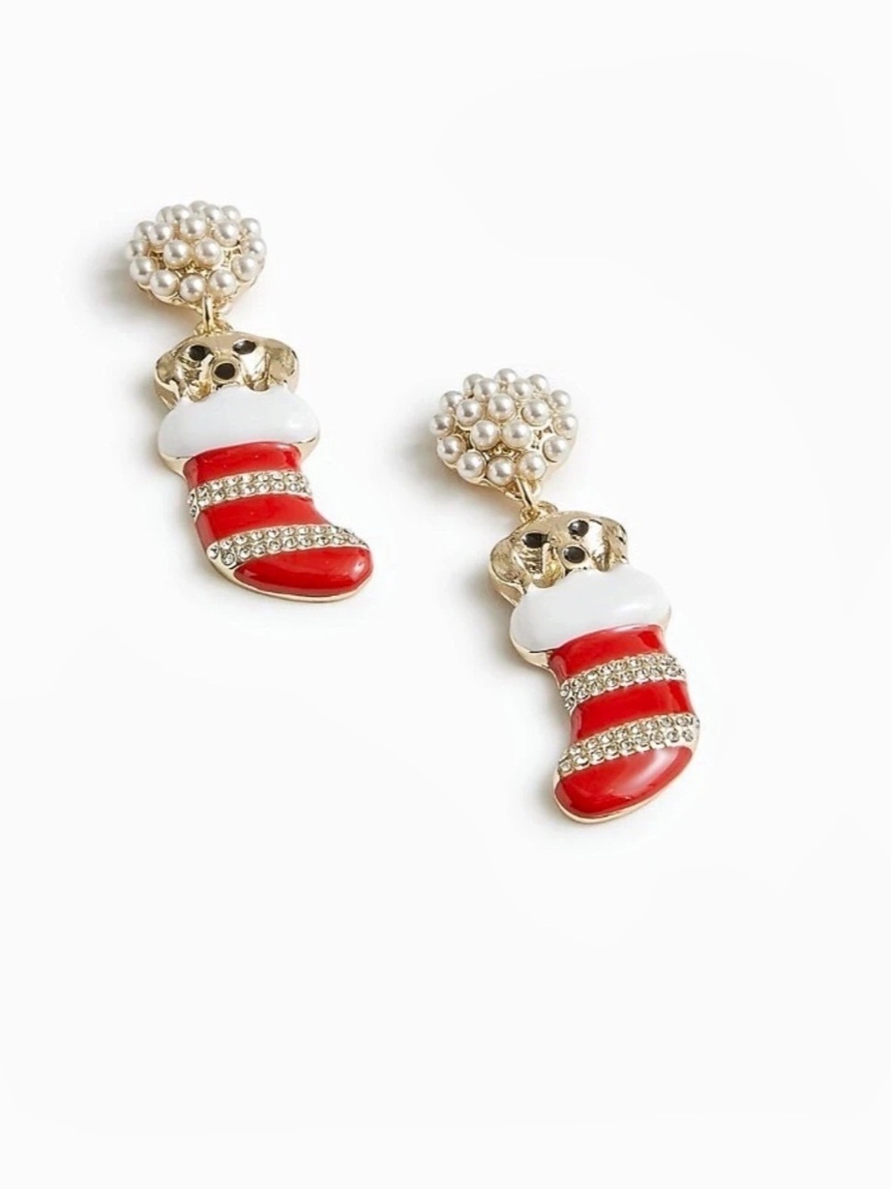 J.Crew Dogs In Stockings Statement Earrings Red & White